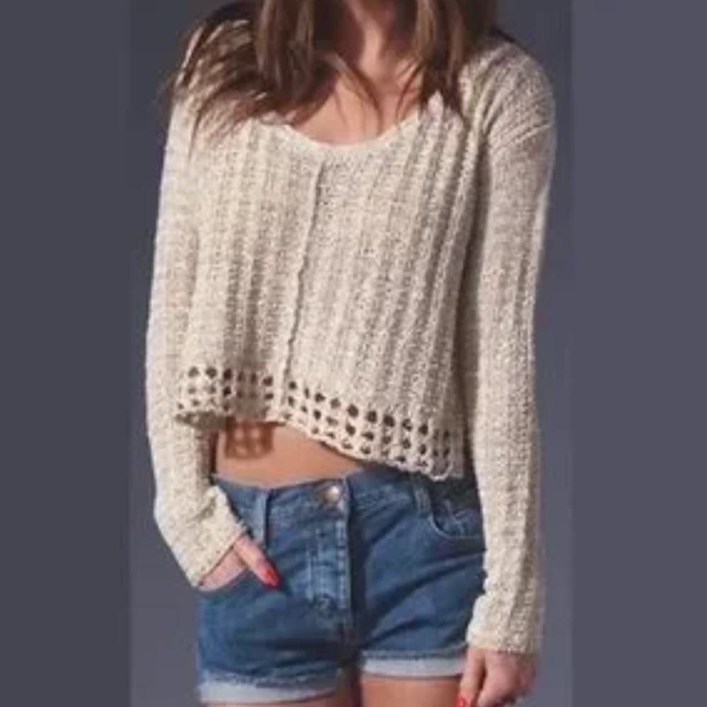 Free People Scoop Neck Lightweight Cropped Sweater Sz L
